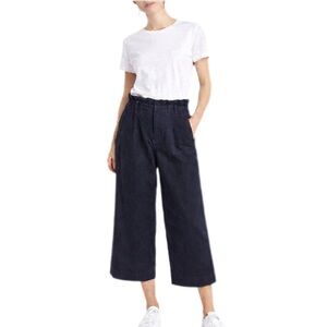 Cremieux Wide-Leg Navy Cropped Pants Paper bag waist Size 4 Casual